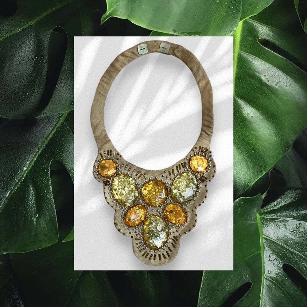 Neutral mix bib necklace